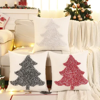 1PC Weihnachtsdekoration Dekokissenbezug Stickerei Leinwand getufteter Weihnachtsbaum Image