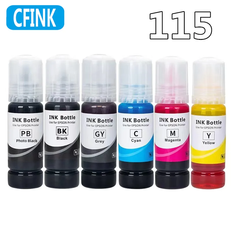 Dye Ink 115 T115 Premium-kompatible Großflaschen-Nachfülltinte auf Wasserbasis für Epson EcoTank L8160 L8180 Drucker Image