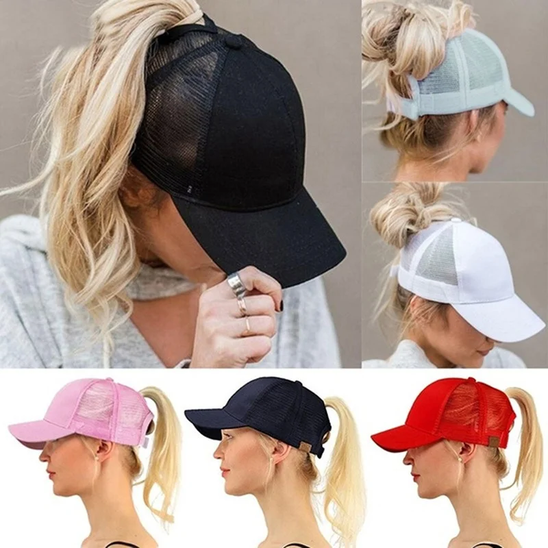 1pc neue Pferdes chwanz Baseball mütze Sommer Frauen verstellbare schwarze Hut chaotische Kappe lässige Baumwolle Mädchen Mesh Kappe Image