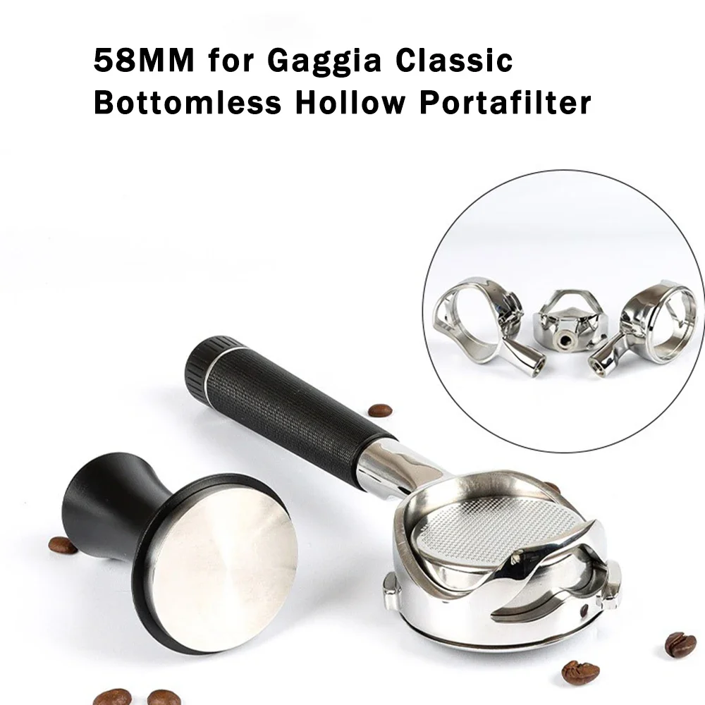 58 mm bodenloser hohler Siebträger für Gaggia/Baby/Classic Kaffeemaschine, modifizierter Griff, Edelstahl-Kaffeegrifffilter Image