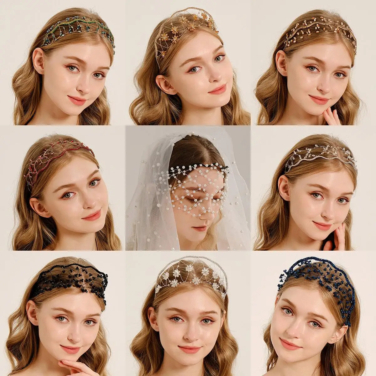 Mode Kristall Perlen Stirnband Feine Handgemachte Weben Haarbänder Braut Hochzeit Haar Zubehör Mesh Krone Für Frauen und Mädchen Image
