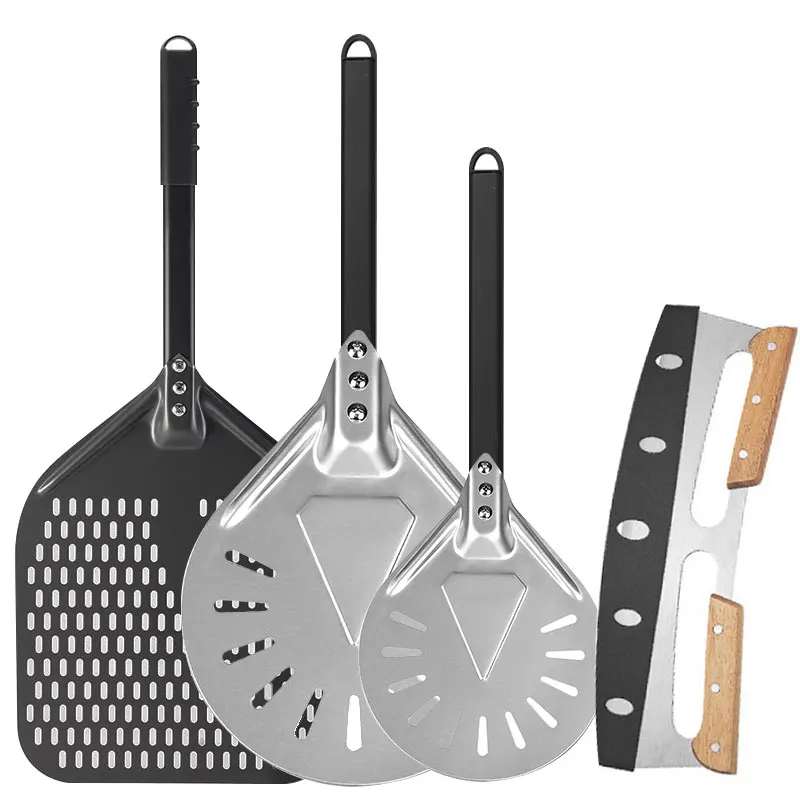 7/9/12 Zoll perforiertes Aluminium-Metall-Pizza-Drehschälen, professionelles Pizzaspatel-Paddel für selbstgemachtes Pizzaofen-Zubehör Image