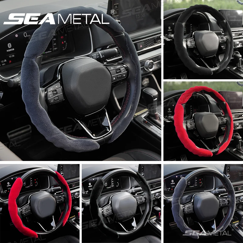 SEAMETAL Winter Lenkrad Abdeckung Shell Verdicken Plüsch Warme Lenkung Schutz Anti Scratch Auto Lenkrad Abdeckung Nicht-Slip Image