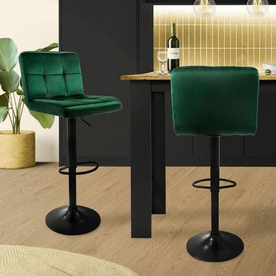 2er Set Barhocker 360° drehbar, 63-83 cm, Grün, aus Samt - Ml-design