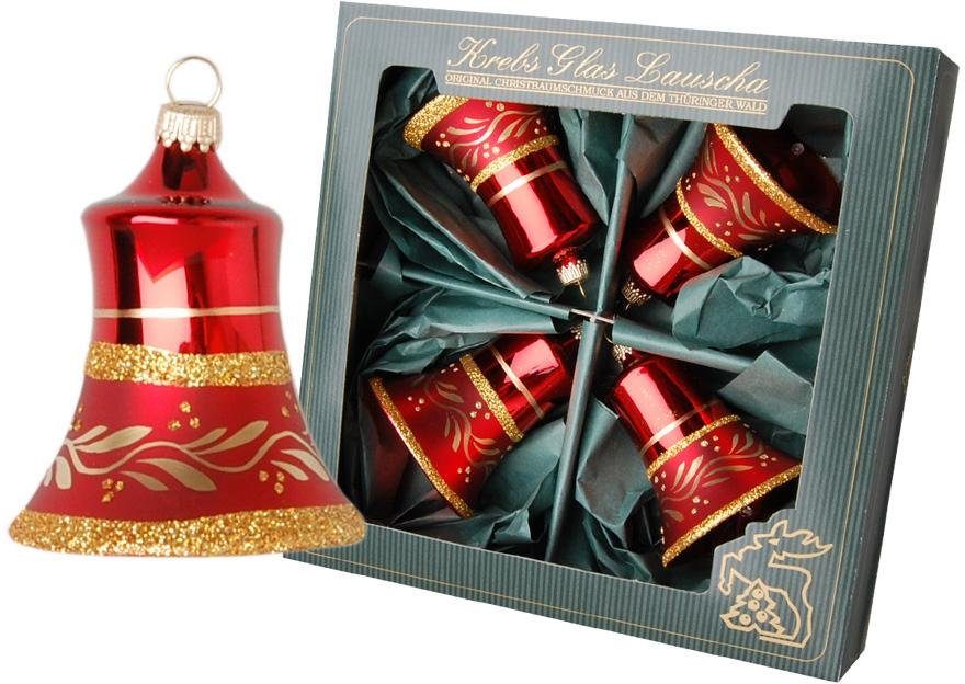 Christbaumschmuck KREBS GLAS LAUSCHA "Glocken, Weihnachtsdeko rot, Christbaumschmuck", rot (rot, goldfarben), H:7cm Ø:7cm, Glas, Weihnachtsbaumschmuck, goldfarben dekoriert, mundgeblasen Image
