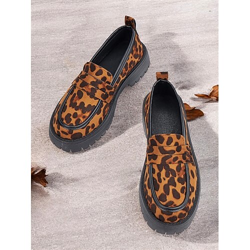 klobige Loafer mit Leopardenmuster für Damen – Schlupfschuhe aus Wildleder mit robuster Sohle, perfekt für Freizeit- und Streetwear-Styles Image