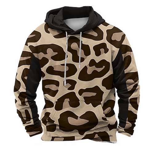 Herren Leopard-Druck Tarnung Kapuzenshirts Pullover Mode Cool Täglich Langarm Rundhalsausschnitt Jagd Braun Kordelzug Herbst Winter Designer S M L XL XXL XXXL Image