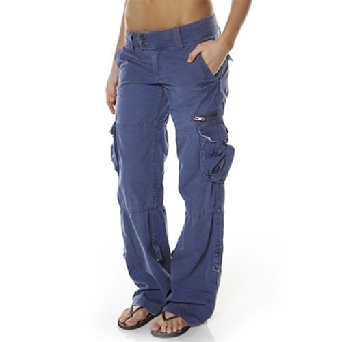 Damen Normal Cargo-Hosen Cargohose Cargohosen Hosen Hose Baggy-Hosen Schick Modern Lässig / Sportlich Volle Länge Tiefer Bund Einfach Tasche Baggy Komfort Unelastisch Sport Wochenende Schwarz Rosa Image