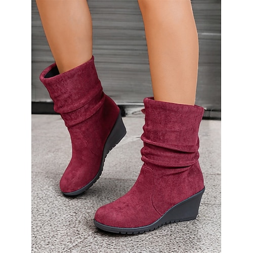 braune Wildlederstiefeletten für Damen – bequemer Keilabsatz mit lässigem Design, ideal für die Freizeit im Herbst und Winter Image