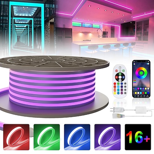 3M 5m 7m Lichtsets 96 LEDs 5050 SMD 10mm 1 24Keys Fernbedienung 1 Set RGB LED Neonlichte Party Draussen Wasserdicht 220-240 V Image