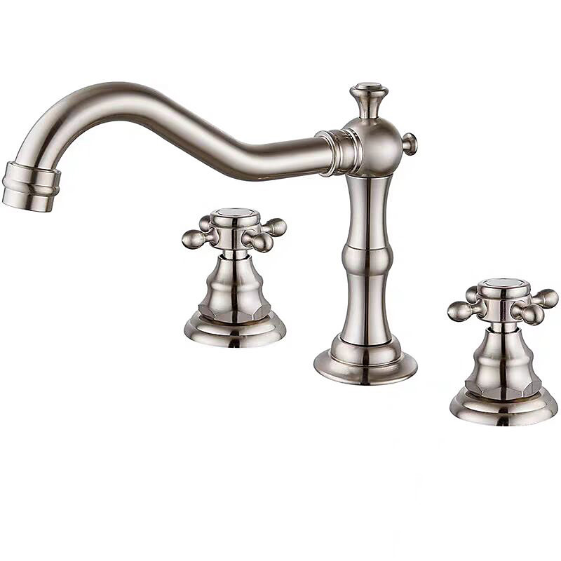 Contain Cold and Hot Switch Brass Bathroom Faucet Brushed Finish Antique Copper Two Handles Widespread Bathroom Sink Faucet