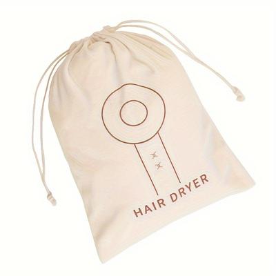 TEMU 1pc Portable Hair Dryer Storage Bag With Drawstring Closure - Beige & White Options, Ideal For Travel & Home Use, Fits All Hair Types, Hair Dryer Holder Image
