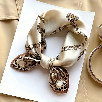 TEMU 27.5 Inch Chain Leopard Scarf Brown Satin Square Scarf Women's Headscarf Decorative Scarf Image