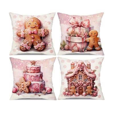TEMU Jit4pcs, Short Plush Pillow Cushion Cover Cushion Cover Pillow Cover Single-sided Printing18in*18in Christmas Pillowcase Sofa Car Cushion No Pillow Image