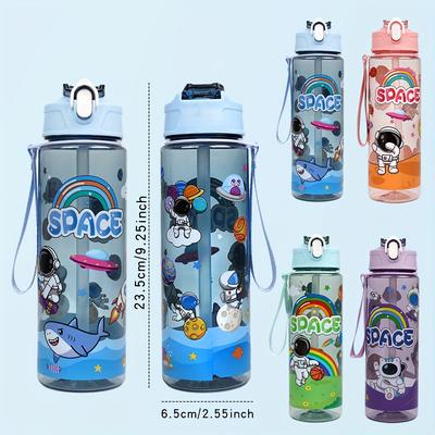 TEMU 1pc 21oz (650ml) Cartoon Astronaut Sports Water Bottle With Straw - , Leakproof, Bpa-free Plastic, Outdoor Camping, Hiking, School - Space-themed Design With Vibrant Colors