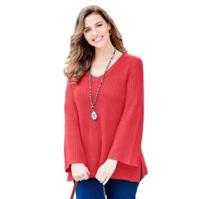 Plus Size Women's Shaker Stitch Pullover by Catherines in Soft Geranium (Size 3X)