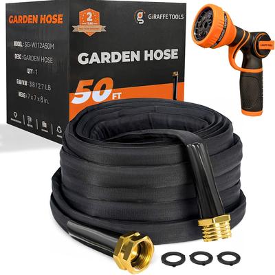 TEMU Giraffe Tools Basic Garden Hose Lightweight Lay Flat Kink Free Flexible Hose With 9 Spray Nozzle (black)