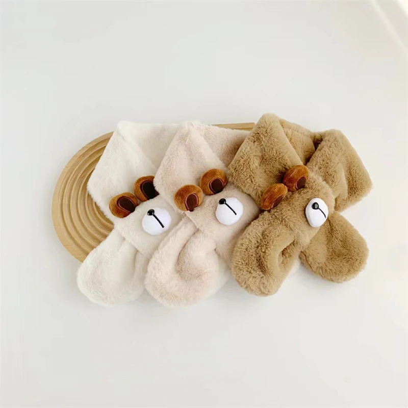 Cartoon Baby Schal warme Plüsch Winter Kinder Schals niedlichen Bären Kinder Kreuz Halstuch Image