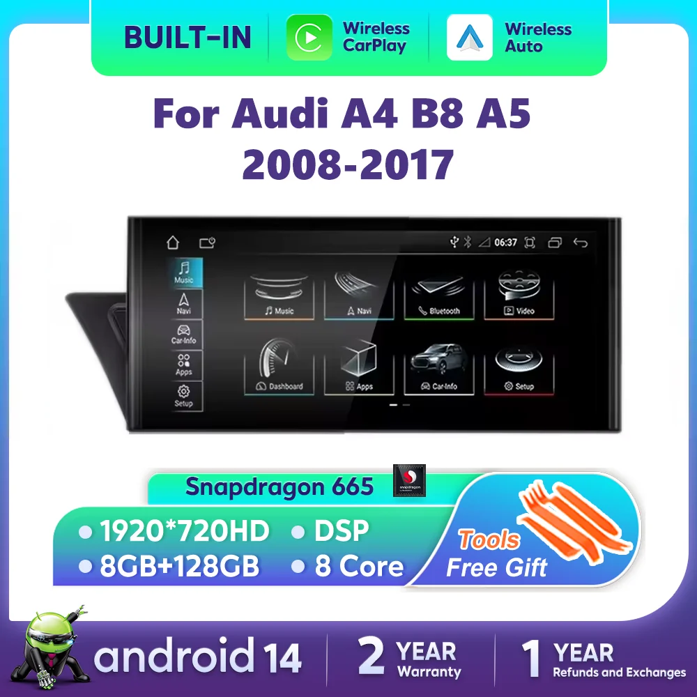 Für Audi A4 B8 A5 2008-2017 MMI 2G 3G Android 14 Drahtlose Carplay Auto Radio Bildschirm auto Multimedia-Player GPS Navi Stereo DSP Image