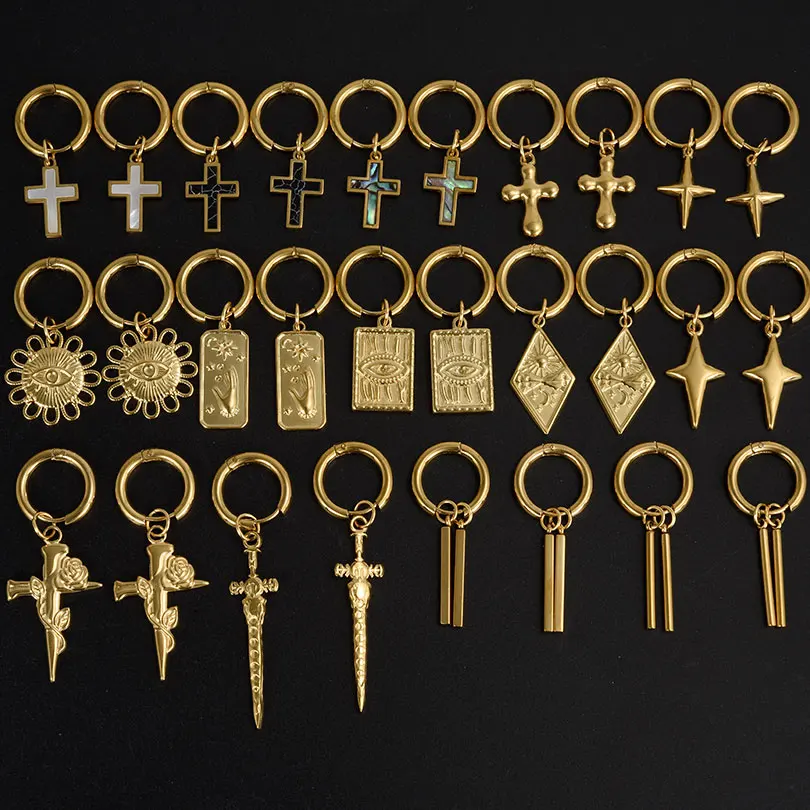Punk Kreuz Schwert Anhänger Ohrring Edelstahl Hoops Ohrringe Für Frauen Männer Zubehör Nicht-Anlauf Vintage-Schmuck Arete Geschenk Image