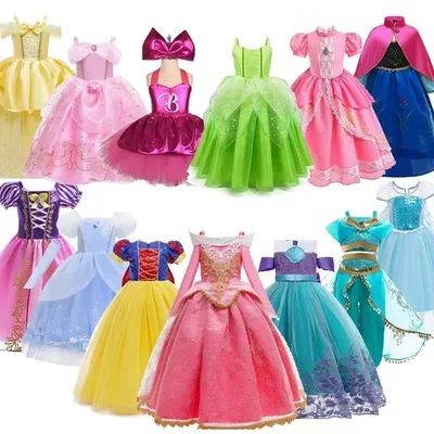 Kinder Belle Aurora Kostüm Mädchen Halloween Prinzessin Cosplay Party Kleid Pfirsich Ariel Rapunzel Aschenputtel Anna Elsa Geburtstags tuch Image