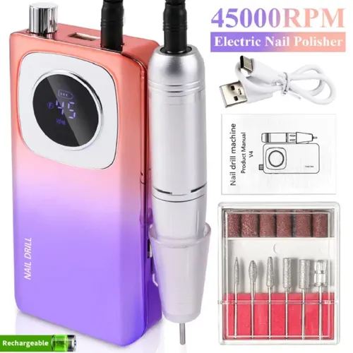 Perceuse à ongles électrique professionnelle Rechargeable, 45000 tr/min, lime à ongles Portable sans fil pour enlever les ongles en Gel acrylique