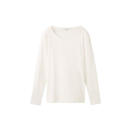 TOM TAILOR Damen Basic Langarmshirt, weiß, Uni, Gr. M