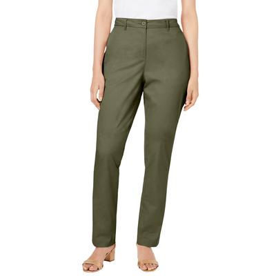 Plus Size Women's Stretch Cotton Chino Straight Leg Pant by Jessica London in Dark Olive Green (Size 16 P)