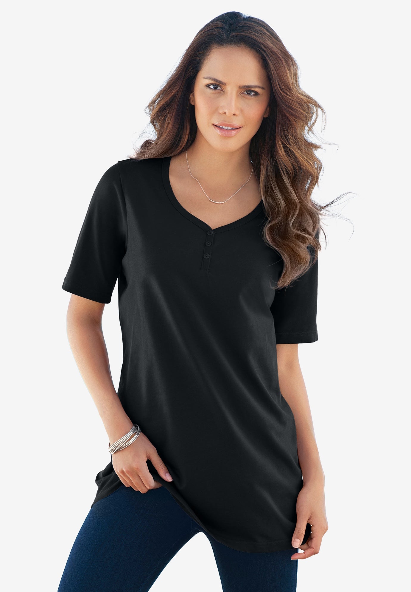 Plus Size Women's Ultimate Short Sleeve Sweetheart Tee by Roaman's in Black (Size 6X) T-Shirt
