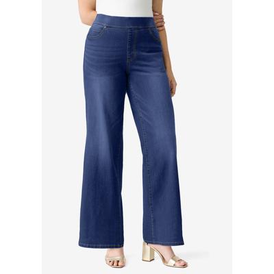 Plus Size Women's Plus Size 360° Stretch Wide Leg Jean by Denim 24/7 by Roamans in Dark Wash (Size 42 WP)