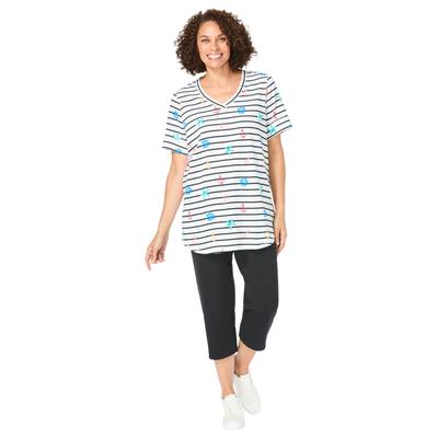 Plus Size Women's Two-Piece V-Neck Tunic & Capri Set by Woman Within in Black Nautical (Size 1X)