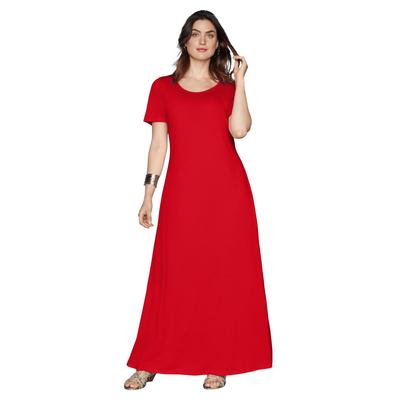 Plus Size Women's Stretch Cotton T-Shirt Maxi Dress by Jessica London in Vivid Red (Size 32)