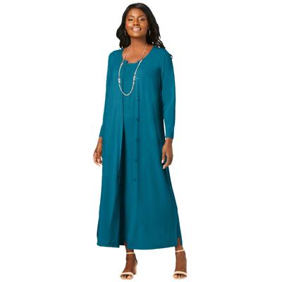 Plus Size Women's 2-Piece Stretch Knit Duster Set by The London Collection in Deep Teal (Size 30/32)