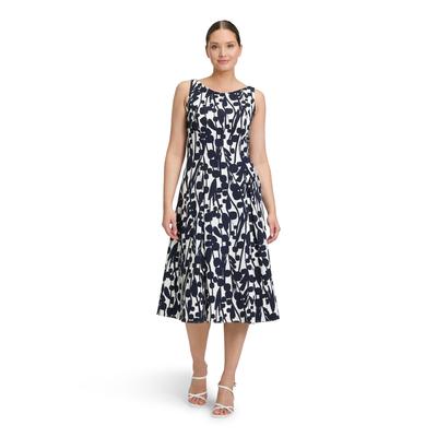 Cocktailkleid VERA MONT "Vera Mont Cocktailkleid mit Print", Damen, Gr. 36, Normalgrößen, blau (weiß, dunkelblau), Obermaterial: 90% Polyester, 10% Elasthan. Futter: 100% Polyester., feminin, A-Linie kurz, U-Boot-Ausschnitt, ohne Ärmel, Kleider, Druck Image