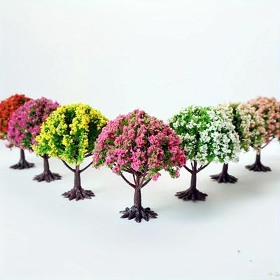 TEMU 7pcs Assorted Miniature Trees: 6cm Flower Trees With Base, Suitable For Diy Crafts, Model Building And Landscape Decoration Image