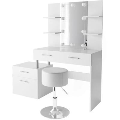 Schminktisch Maria, Weiß, 132 cm mit led Beleuchtung und Hocker Vicco Image