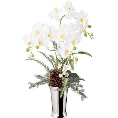 Winterliche Kunstpflanze CREATIV GREEN "Weihnachtsdeko", weiß, H:70cm, Polyester, Kunstpflanzen, Gesteck in Keramikvase, dekoriert mit Zapfen, Beeren und Farnzweigen Image