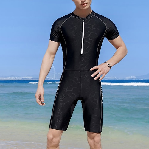 Herren Rash Guard Tauchanzug Streifen Frontreißverschluss UV-Sonnenschutz Schnelltrocknend Atmungsaktiv Kurzarm Tauchanzüge Badeanzug Surfen Tauchen sportlich Sommer Image