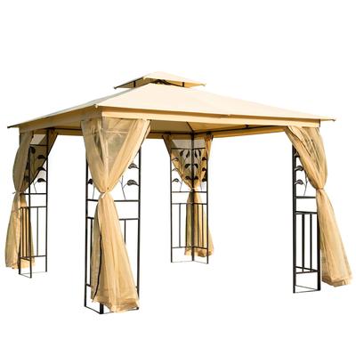 10' x 10' Metal Patio Gazebo, Double Roof Outdoor Gazebo Canopy Shelter with Tree Motifs Corner Frame