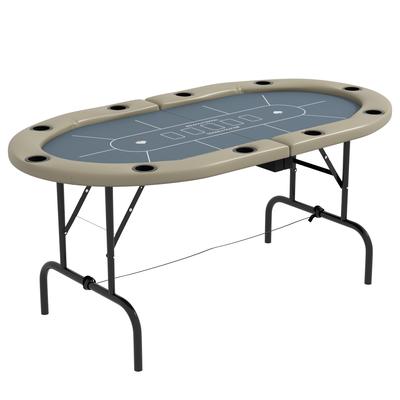 Soozier Poker Table Foldable, 70" Oval Blackjack Casino Texas Holdem Poker Game Table for 10 Players with Cup Holders