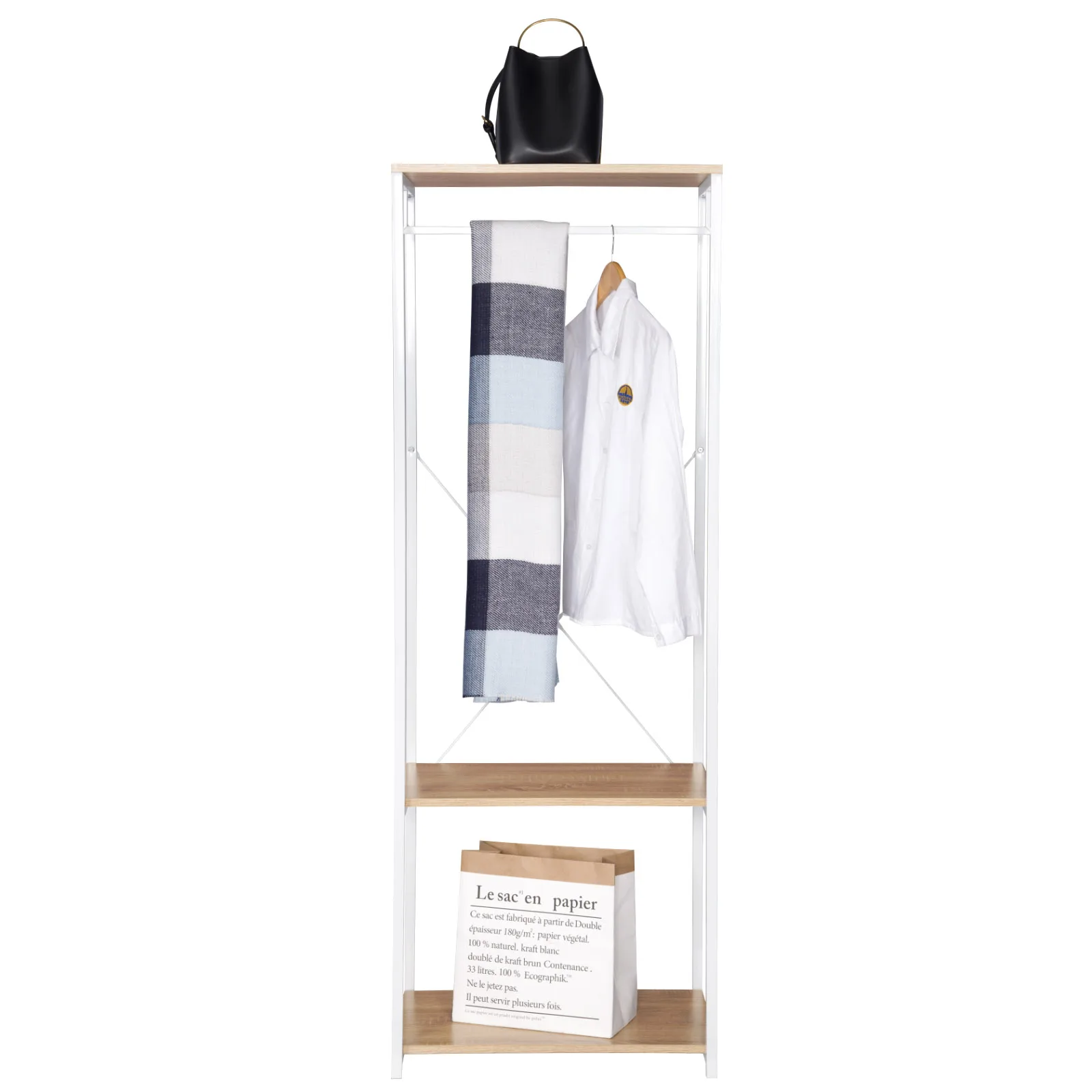 WOLTU Kleiderschrank Schlafzimmer Hängende Kleiderstange Kleiderbügel Heavy Duty Garderobenständer Rack mit Schuhregal Lagerregale Organizer Home
