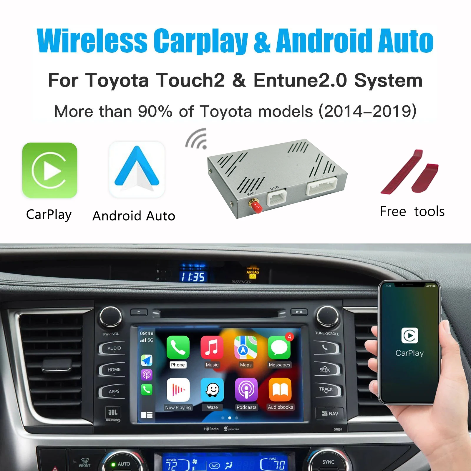 NEUE Drahtlose Carplay Android Auto Für TOYOTA CHR Corolla Camry Auris prius RAV4 Avensis Highlander Touch2 Entune 2,0 Auto decoder Image