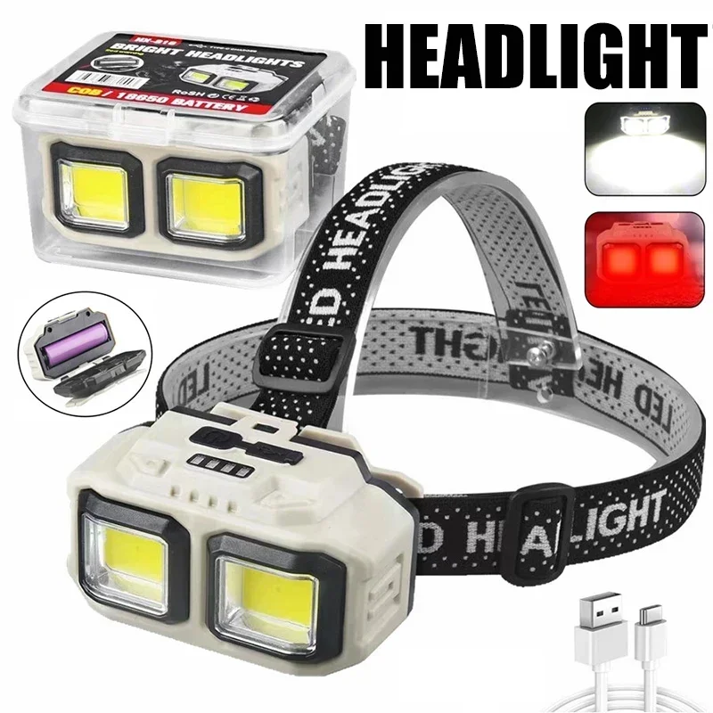 Wiederaufladbare LED-Stirnlampe, leistungsstarke LED-Taschenlampe, Camping-Kappenleuchte, Wandern, Taschenlampe auf der Stirnlampe zum Angeln, Arbeiten Image