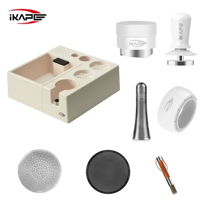 IKAPE Espresso-Produkte, weißes Set, Kaffee-Werkzeug-Set mit V2-ABS-Wissbox, Geschenkset für Kaffeeutensilien für Baristas