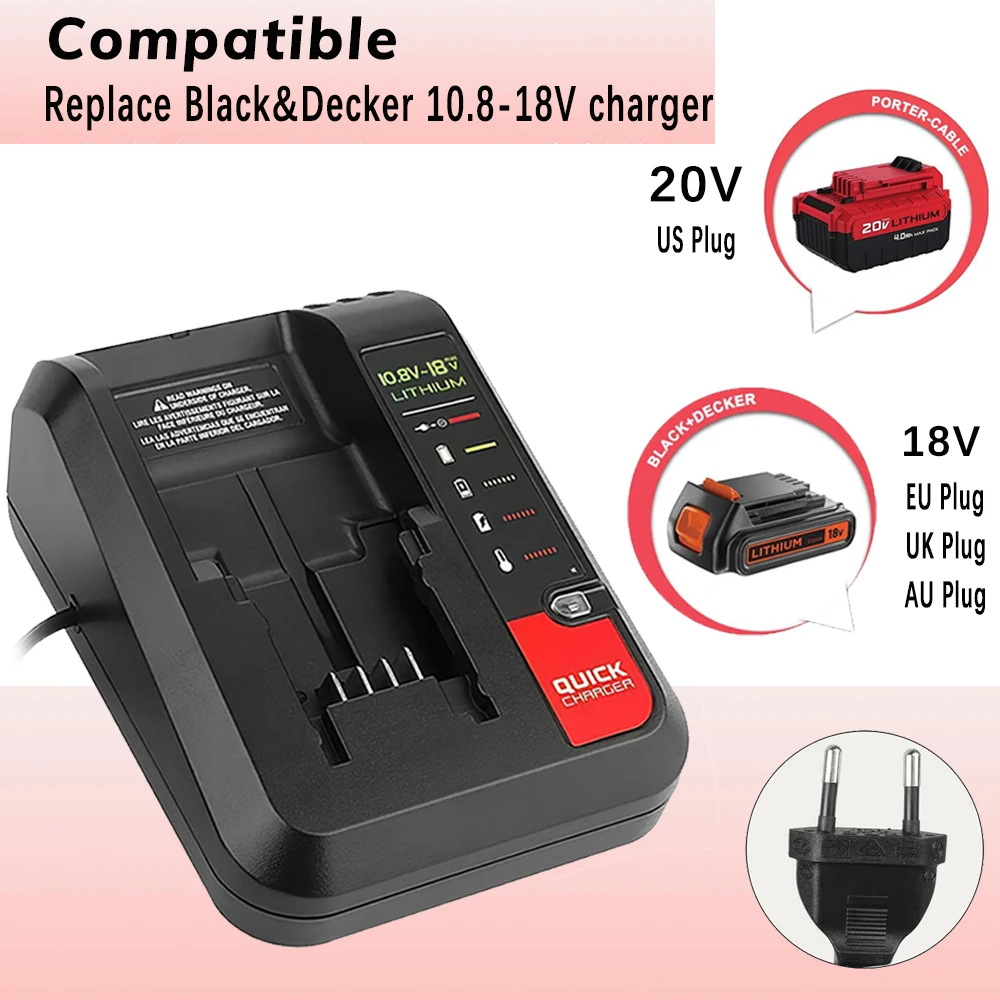18V Ersatz Lithium Batterie ladegerät für Schwarz und Decker Porter Kabel Lithium Batterie ladegerät 2a 10,8-20V 240-V Image