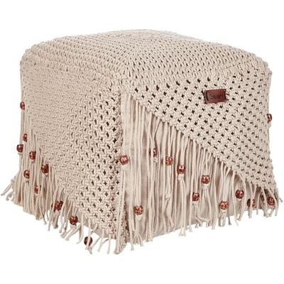 Beliani - Pouf Beige aus Baumwolle 40 x 40 x 40 cm Quadratisch Makramee Design Boho Stil Image