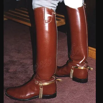 Brown Chain Decor Men's Knight's Boots Metal Decor Matte Leather Round Toe Knee High Shoes for Men Shoes Zapatos Para Hombres