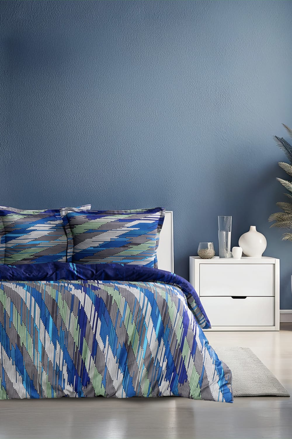 Parure de lit 1 personne 140x200 cm satin de coton imprimé