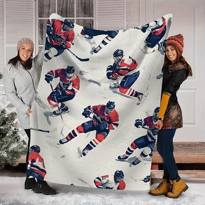 TEMU Cozy Hockey-themed Plush Throw Blanket - Warm, Lightweight With Vibrant Print For &