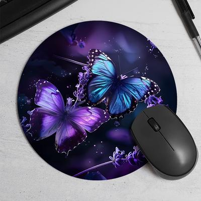 TEMU Butterfly Print Round Mouse Pad - Waterproof, Non-slip, Thick Rubber Desk Mat For Office And Home Use